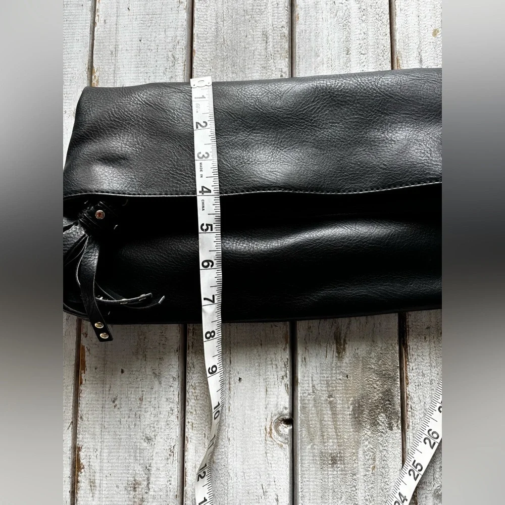 Steve Madden Black Foldover Clutch w/ Tassel Accent